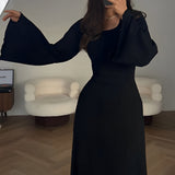 Nora | Rochie maxi din jacard cu mâneci
