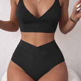 Quirine | Set Bikini cu Talie Înaltă - Top V-Wrap Push-Up & Pantaloni Sculptanți