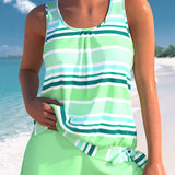 Rosa | Set Tankini Relaxat cu Dungi