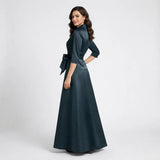 Rochie lungă elegantă inspirată de cămașă | Croială fluidă | Talie marcată cu fundiță