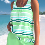 Rosa | Set Tankini Relaxat cu Dungi