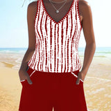 Mia | Costum de baie casual din două piese, cu imprimeu, decolteu în V și buzunare