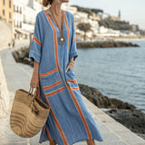 Sandrine | Rochie Caftan Albastră Lucrată
