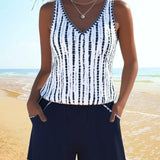 Mia | Costum de baie casual din două piese, cu imprimeu, decolteu în V și buzunare