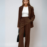 Sacou vintage coordonat mocha și pantaloni cu picioare largi