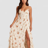 Yana – Rochie Maxi de Damă Elegantă cu Volane și Imprimeu Floral