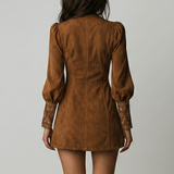 Amalia - Rochie mini vintage din suede cu broderie