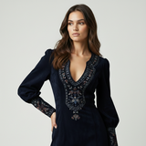 Amalia - Rochie mini vintage din suede cu broderie