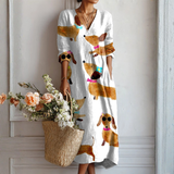 Clara – Rochie Artistică cu Dantelă Contrastantă și Linie Fină