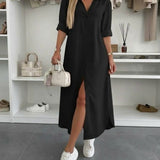 Clara — Rochie Cămașă Maxi cu Croială Fluidă