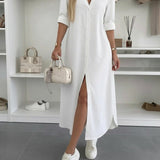Clara — Rochie Cămașă Maxi cu Croială Fluidă
