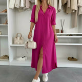 Clara — Rochie Cămașă Maxi cu Croială Fluidă