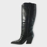 Miryana - Botine cu Model Croco și Toc Elegant