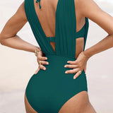 Lottie | Costum de baie cu decolteu adânc și plisat