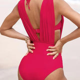 Lottie | Costum de baie cu decolteu adânc și plisat