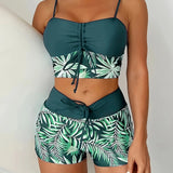 Oaklyn | Set de bikini din două piese cu imprimeu de frunze și pantaloni scurți