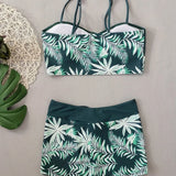 Oaklyn | Set de bikini din două piese cu imprimeu de frunze și pantaloni scurți