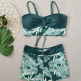Oaklyn | Set de bikini din două piese cu imprimeu de frunze și pantaloni scurți