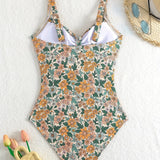 Olia | Costum de baie dintr-o singură piesă cu imprimeu floral și decolteu în V