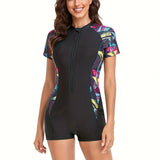 Ona | Costum de baie cu mânecă scurtă și imprimeu geometric