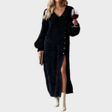 Roxana - Rochie midi din fleece cu nasturi laterali