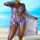 Philomina | Set Bikini 3-Piese cu Imprimare Spiralată și Top cu Siret