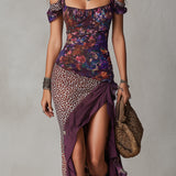 Paula — Rochie Maxi cu Imprimare Leopard Floral