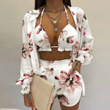 Quinara | Set bikini 3 piese: top triunghi, pantaloni scurți și bluză