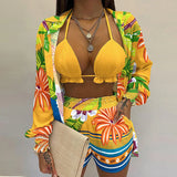 Quinara | Set bikini 3 piese: top triunghi, pantaloni scurți și bluză
