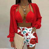 Quinara | Set bikini 3 piese: top triunghi, pantaloni scurți și bluză