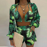 Quinara | Set bikini 3 piese: top triunghi, pantaloni scurți și bluză