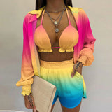 Quinara | Set bikini 3 piese: top triunghi, pantaloni scurți și bluză