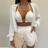 Quinara | Set bikini 3 piese: top triunghi, pantaloni scurți și bluză