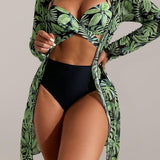 Quindolyn | Set Bikini Tropical 3-Piese cu Îmbrăcăminte de Acoperire