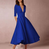 Rebekka – Rochie Midi Femei A-linie cu Mâneci Trei Sferturi Vară