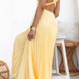 Alva – Rochie de Damă Midi Plisată cu Decolteu în V Galbenă