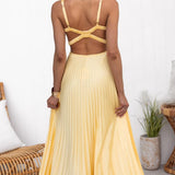 Alva – Rochie de Damă Midi Plisată cu Decolteu în V Galbenă