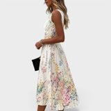 Tanya | Rochie Midi Florală Fără Mâneci