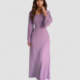 Nora | Rochie maxi din jacard cu mâneci