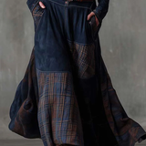 Lorena - Rochie lungă vintage din ante cu carouri bleumarin (include curea)