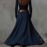 Lorena - Rochie lungă vintage din ante cu carouri bleumarin (include curea)