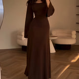Nora | Rochie maxi din jacard cu mâneci