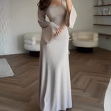 Nora | Rochie maxi din jacard cu mâneci