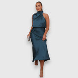 Daisy | Rochie Elegantă din Satin cu Guler Halter