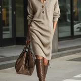 Lorena - Rochie tricotată cu guler și butoane