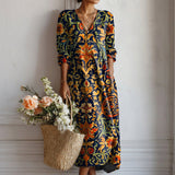 Adriana – Rochie Artistică cu Pampon Boho și Imprimeu Etnic