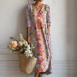 Camelia – Rochie Artistică cu Imprimeu Floral și Croială Relaxată