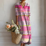 Carmen – Rochie Artistică cu Dungi Subțiri și Cădere Lejeră