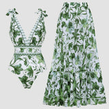 Raluca – Set Costum de Baie Întreg și Fustă Maxi cu Imprimeu Floral