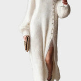 Roxana - Rochie midi din fleece cu nasturi laterali